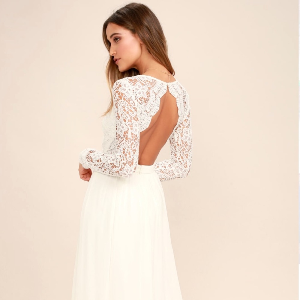 Lulus White Long Sleeve Lace Maxi Dress